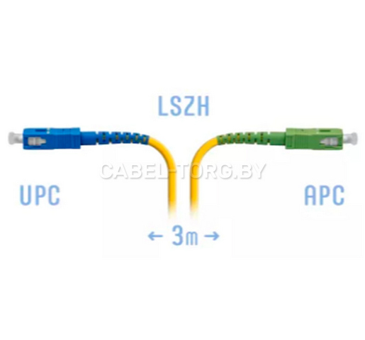 Патчкорд оптический SC/APC-SC/UPC, SM(9/125), SX, 3м №1 - cabel-torg