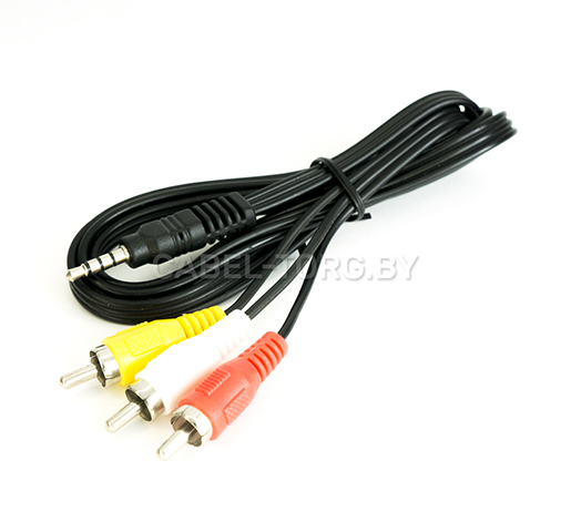 Кабель 3RCA- miniJack.1.0 m. (3.5mm TRRS: P1-white left, P2-red right, P3-yellow video, P4-ground) №1 - cabel-torg